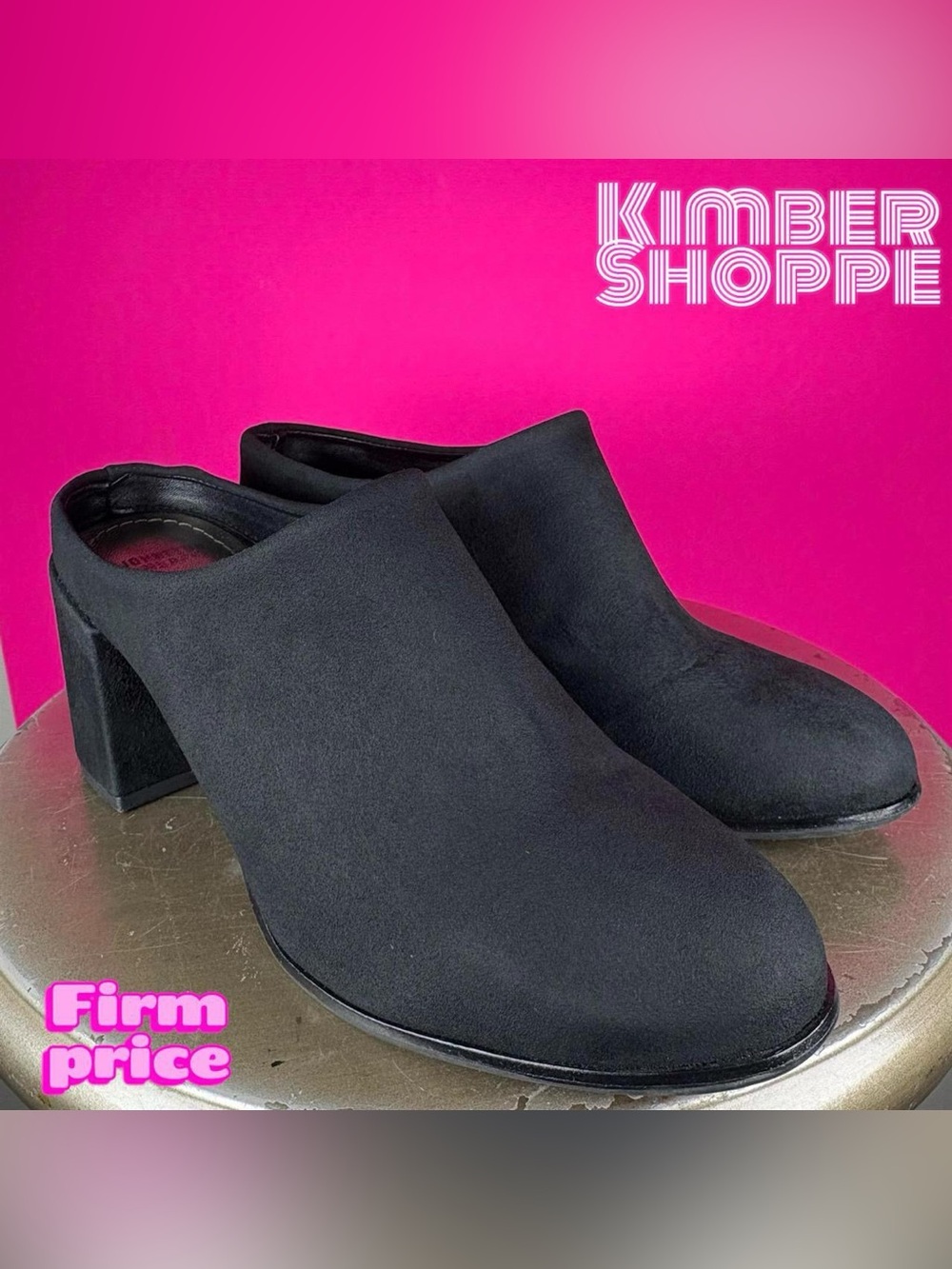 Johnston & Murphy Faith Black Suede Block Heel Mule US 6 EU 37 UK 4